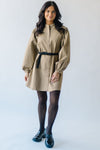 The Kellett Button-Up Puff Sleeve Dress in Taupe