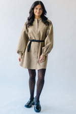 The Kellett Button-Up Puff Sleeve Dress in Taupe