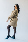 The Kellett Button-Up Puff Sleeve Dress in Taupe