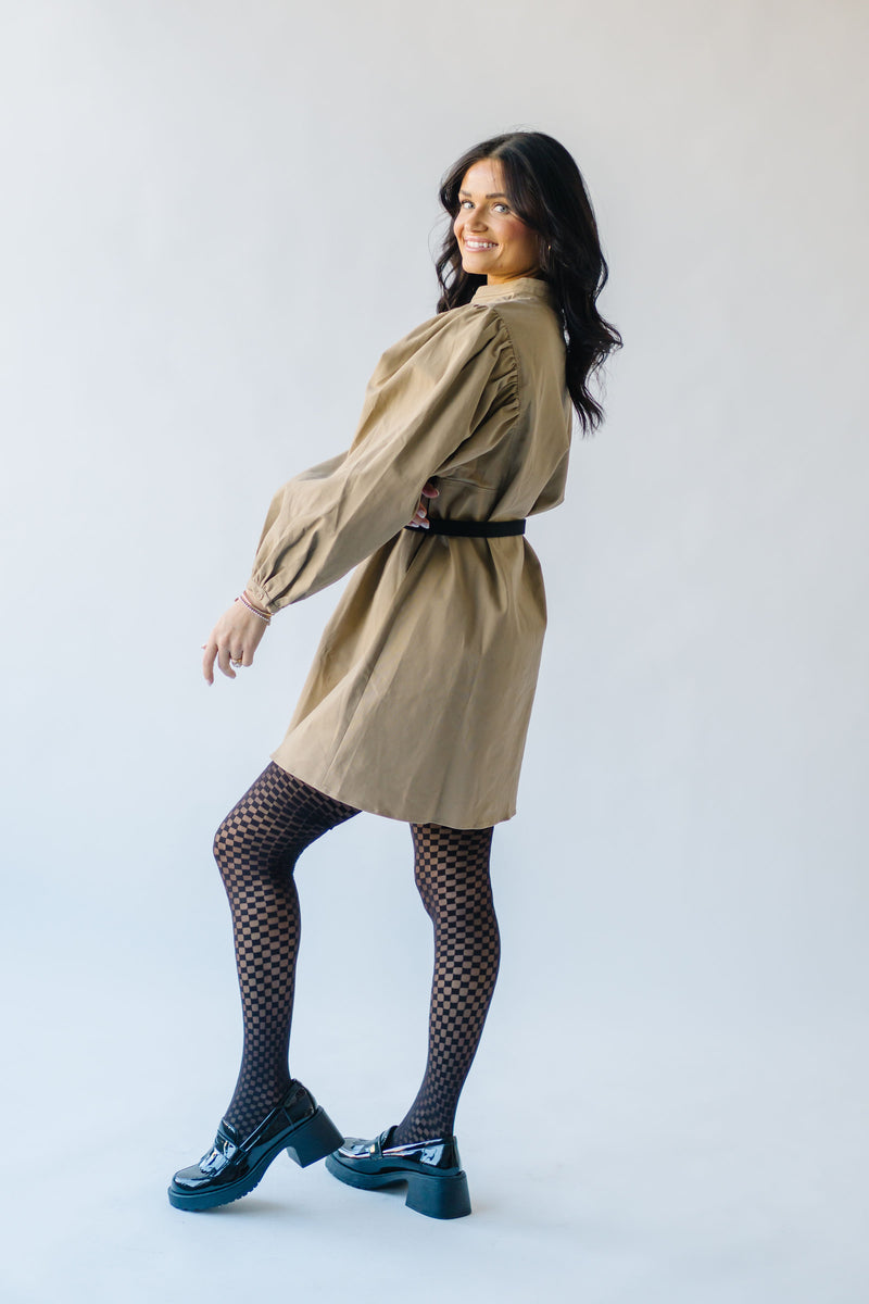 The Kellett Button-Up Puff Sleeve Dress in Taupe