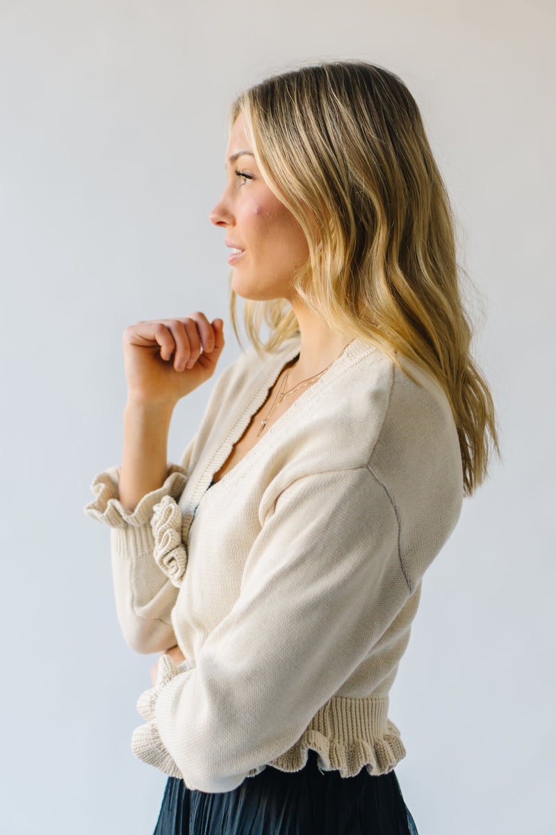 The Vander Flower Ruffle Cardigan in Cream