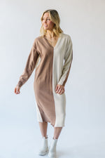 The Lystrup Two-Tone Sweater Dress in Mocha + Cream