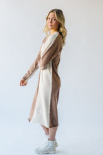 The Lystrup Two-Tone Sweater Dress in Mocha + Cream