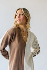 The Lystrup Two-Tone Sweater Dress in Mocha + Cream