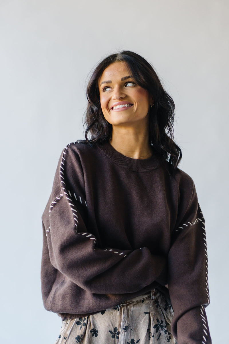 The Ranga Contrast Stitch Sweater in Chocolate