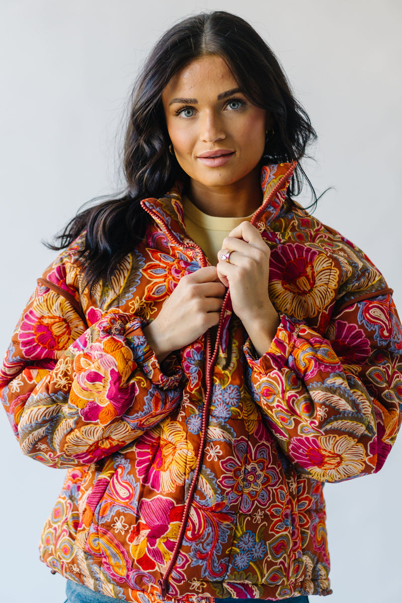 The Zeplyn Patterned Floral Jacket in Brick Floral