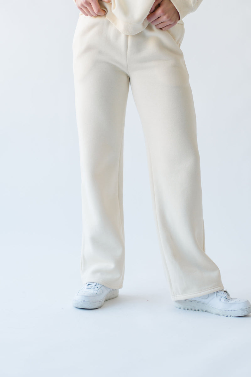 The Galvin Wide Leg Bow Lounge Pant in Cream