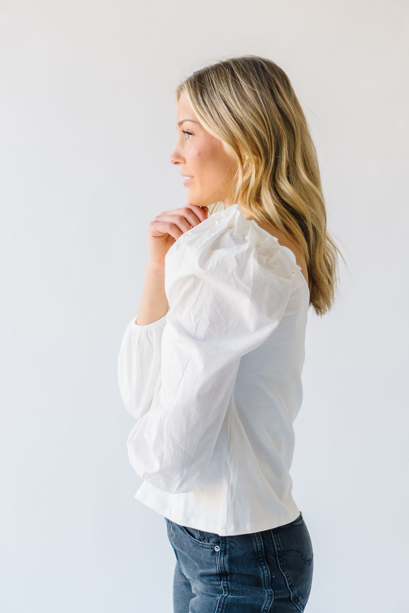 The Vaela Pearl Detail Blouse in Off White