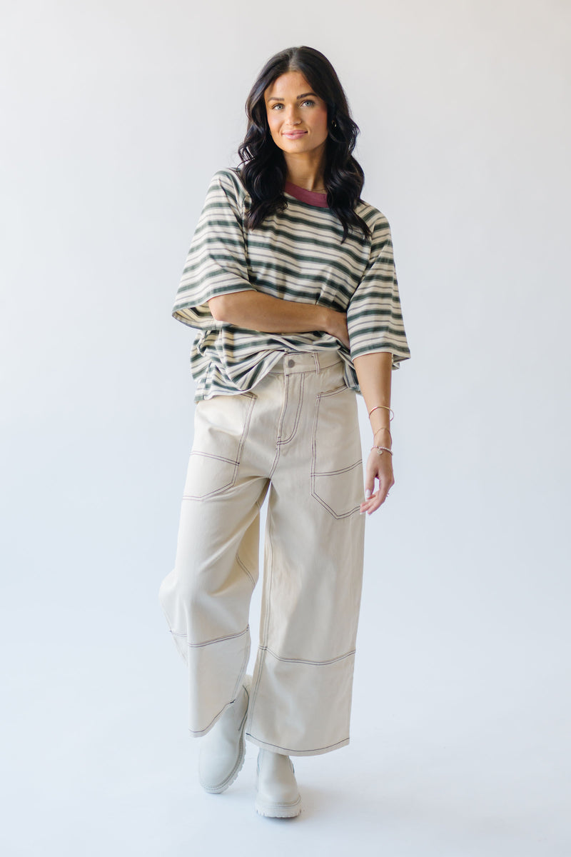 The Tarver High Waisted Contrast Stitch Pant in Ivory