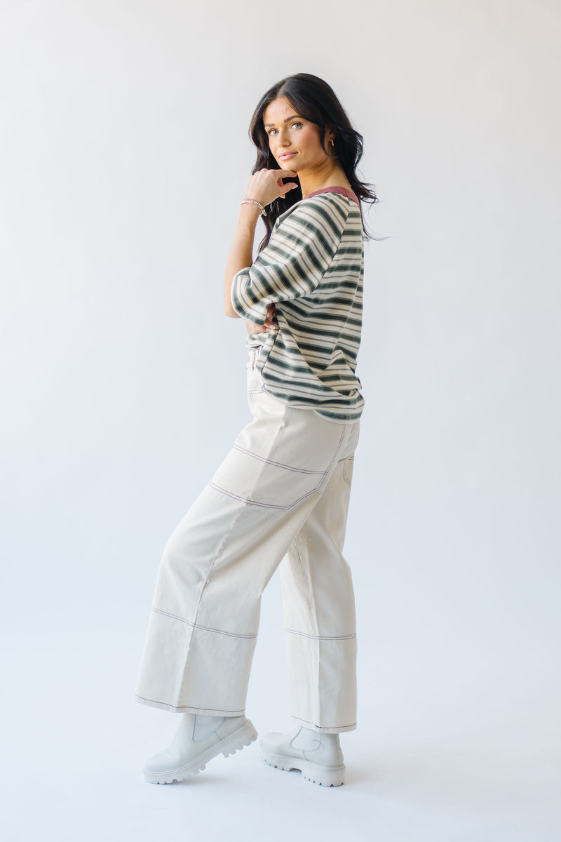 The Tarver High Waisted Contrast Stitch Pant in Ivory