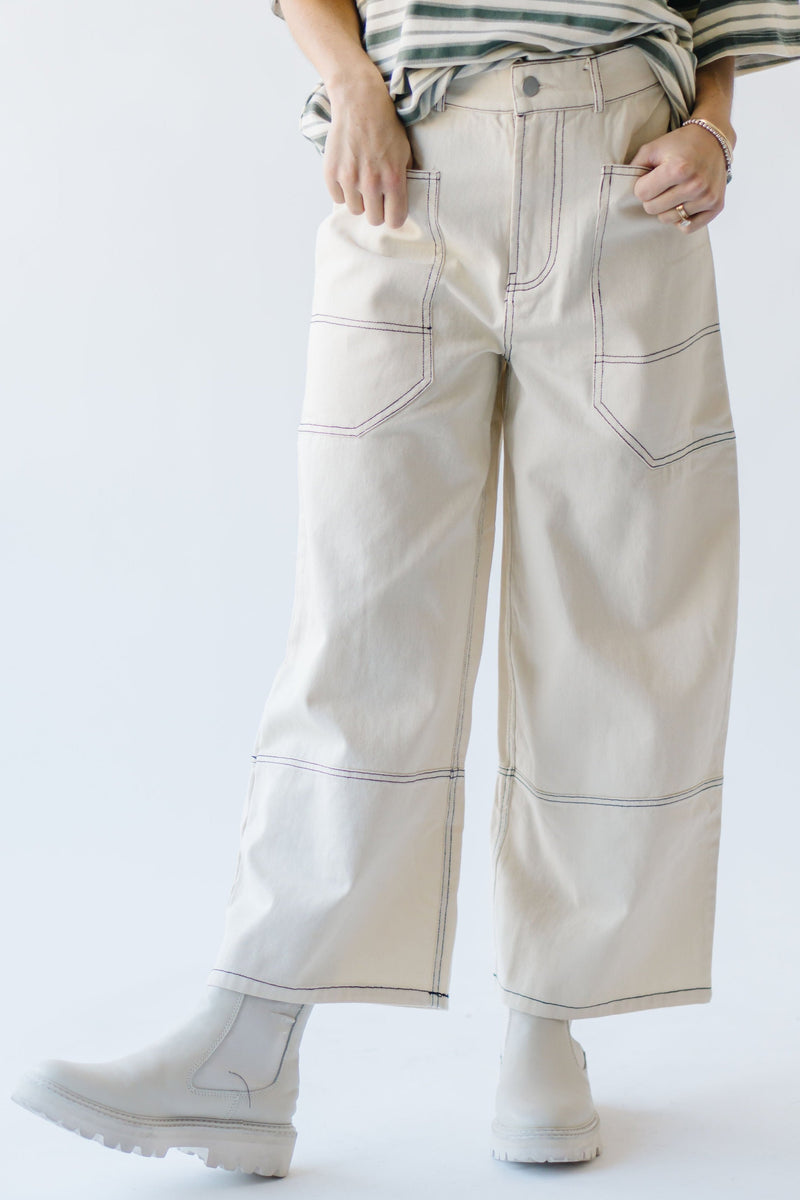 The Tarver High Waisted Contrast Stitch Pant in Ivory