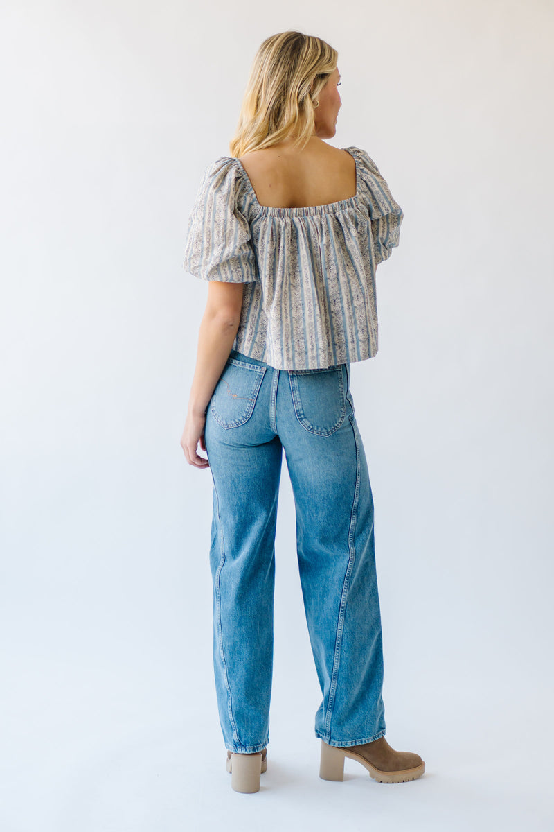 The Vasquez Striped Peasant Blouse in Blue