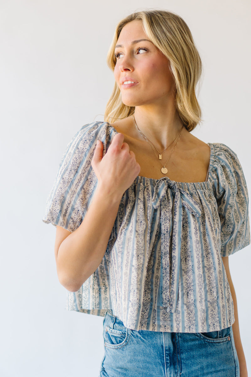 The Vasquez Striped Peasant Blouse in Blue