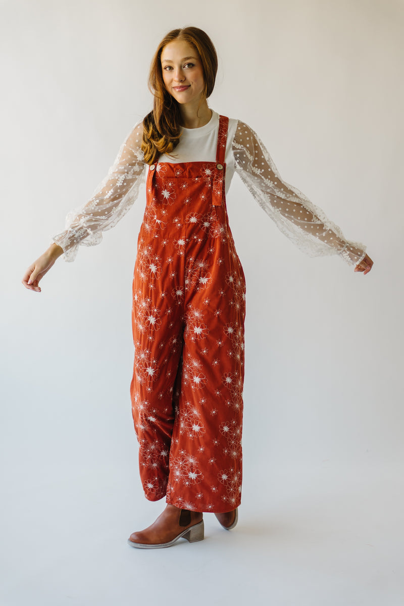 The Jackley Embroidered Overall in Rust Floral