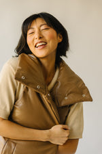 The Hanni Pleather Puffer Vest in Brown