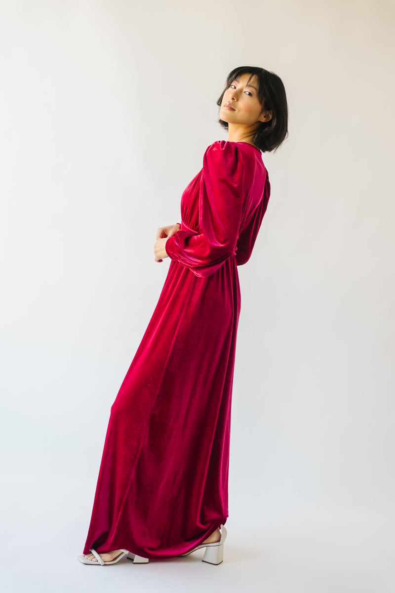 The Morin Velvet Maxi Dress in Red