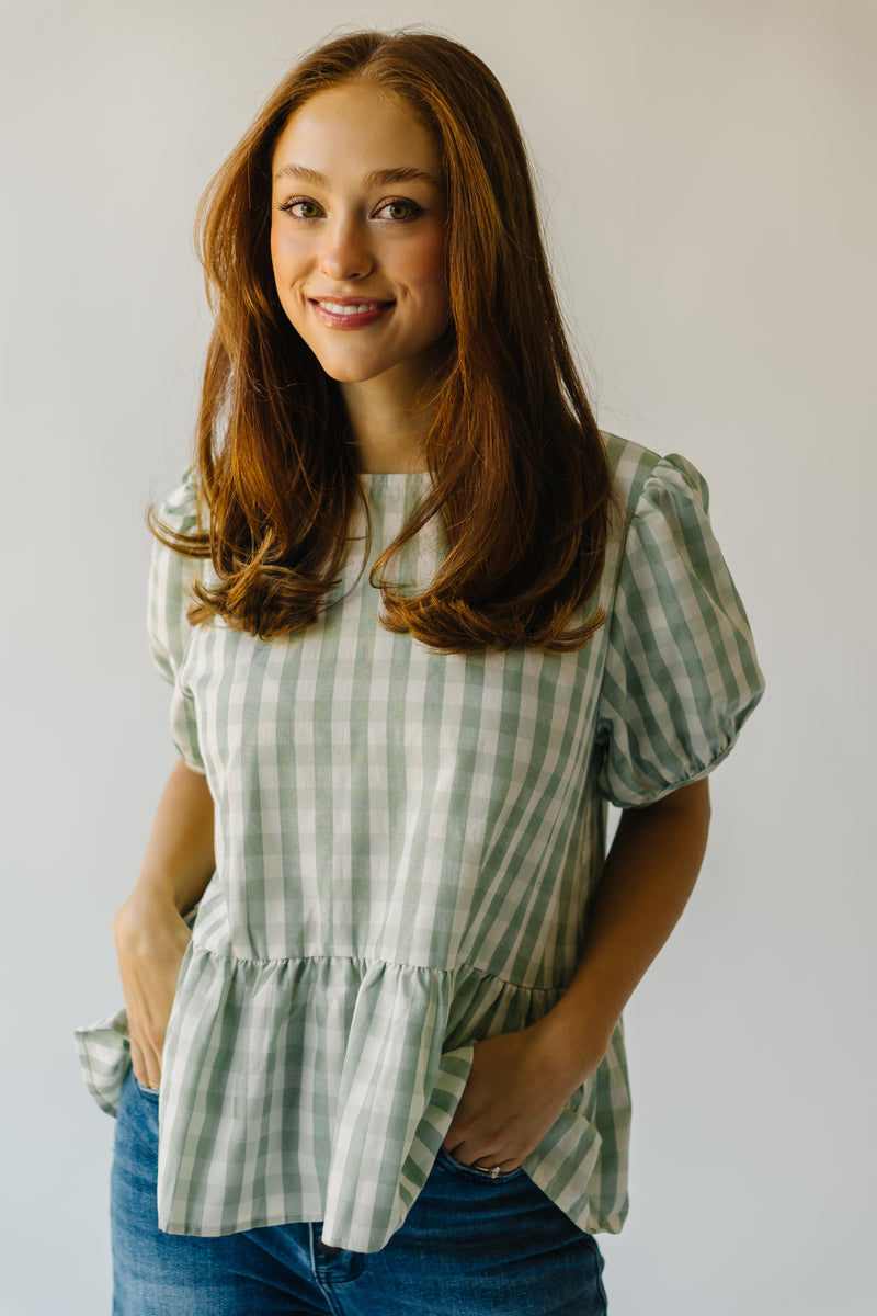 The Arcadia Gingham Puff Sleeve Blouse in Sage