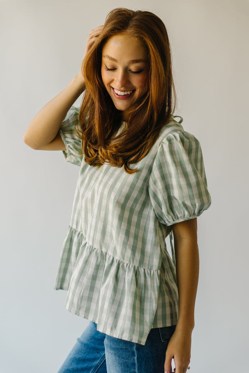 The Arcadia Gingham Puff Sleeve Blouse in Sage – Piper & Scoot