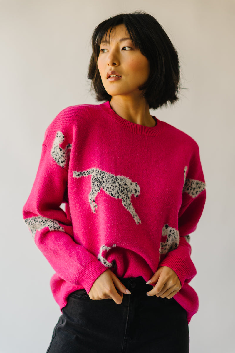 The Kitzman Leopard Detail Sweater in Fuchsia