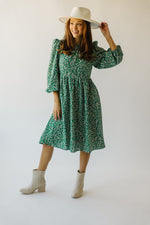 The Raton Patterned Bubble Sleeve Dress in Green