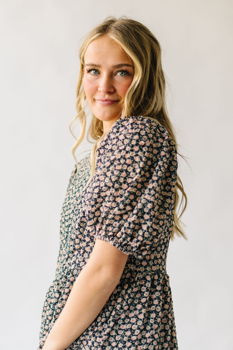 The Leanna Floral Midi Dress in Black