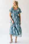 The Bamberg Embroidered Bubble Sleeve Dress in Dusty Blue