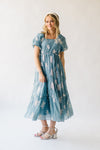 The Bamberg Embroidered Bubble Sleeve Dress in Dusty Blue