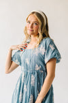 The Bamberg Embroidered Bubble Sleeve Dress in Dusty Blue