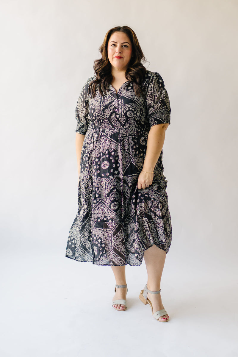 The Takita Paisley Patterned Midi Dress in Black