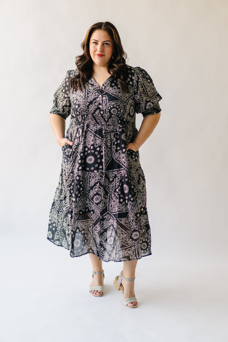 The Takita Paisley Patterned Midi Dress in Black