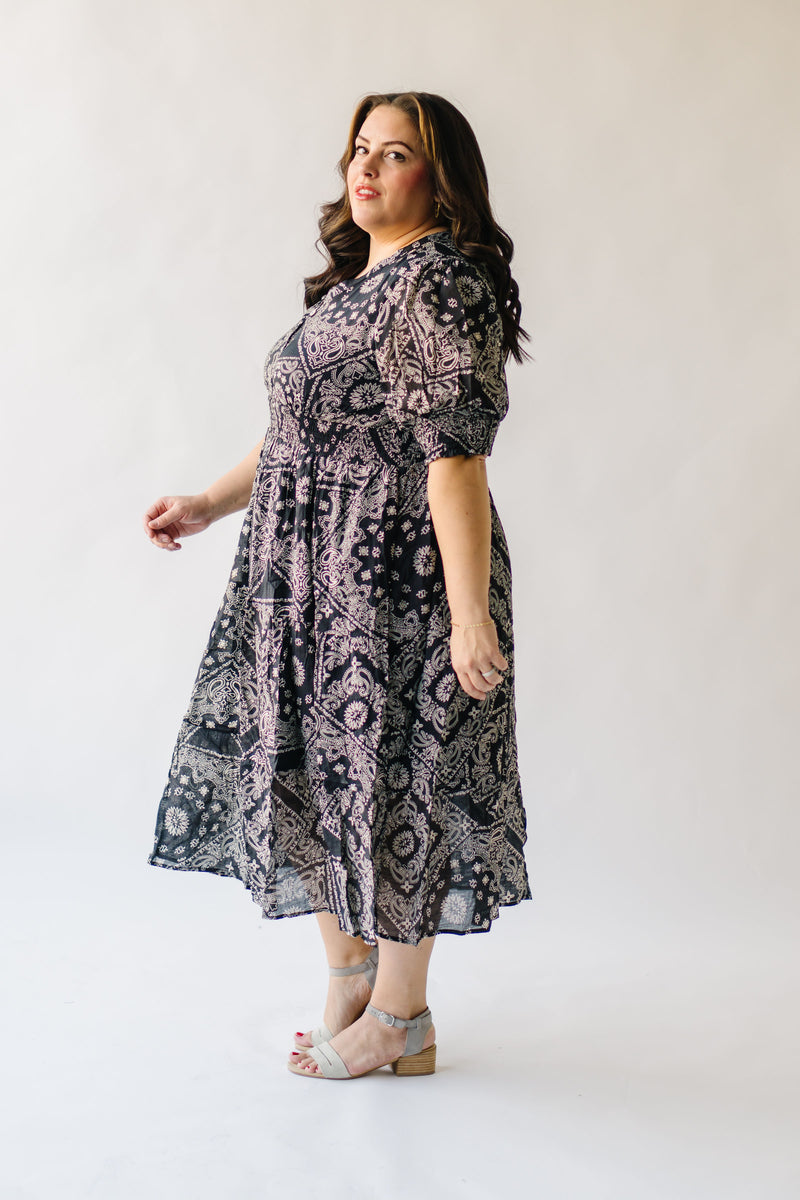 The Takita Paisley Patterned Midi Dress in Black