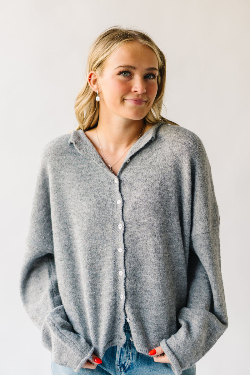 The Riggs Button-Down Sweater in Heather Grey