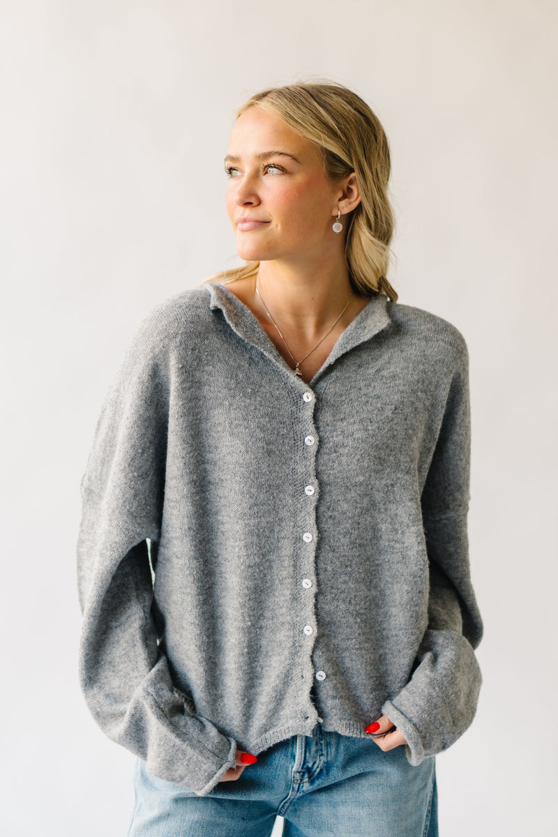 The Riggs Button-Down Sweater in Heather Grey