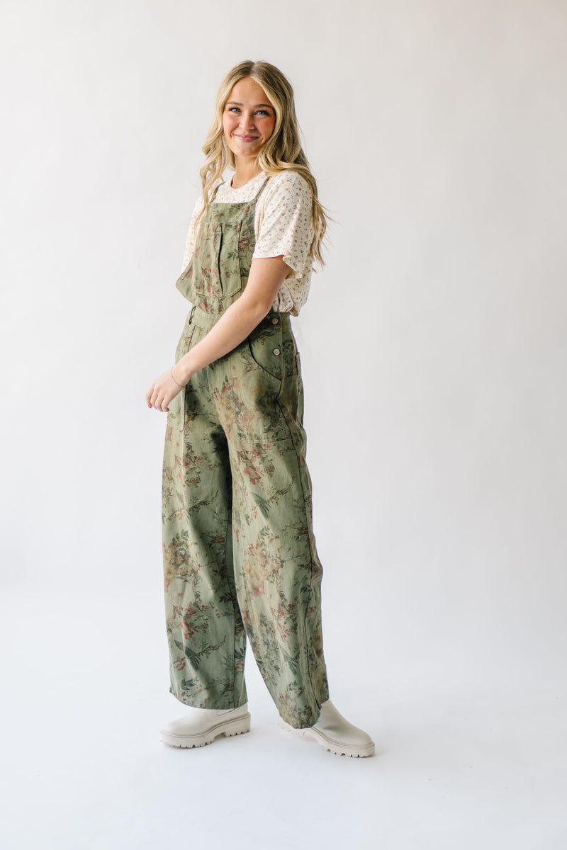 The Crestone Wide Leg Overall in Olive Floral