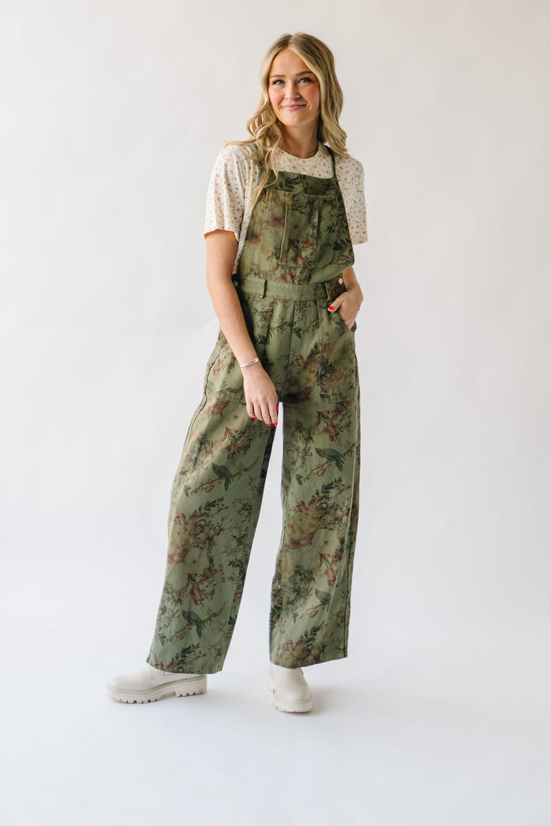 The Crestone Wide Leg Overall in Olive Floral