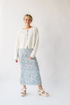 The Malino Embroidered Silk Maxi Skirt in Cream + Blue