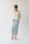 The Malino Embroidered Silk Maxi Skirt in Cream + Blue