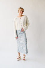 The Malino Embroidered Silk Maxi Skirt in Cream + Blue