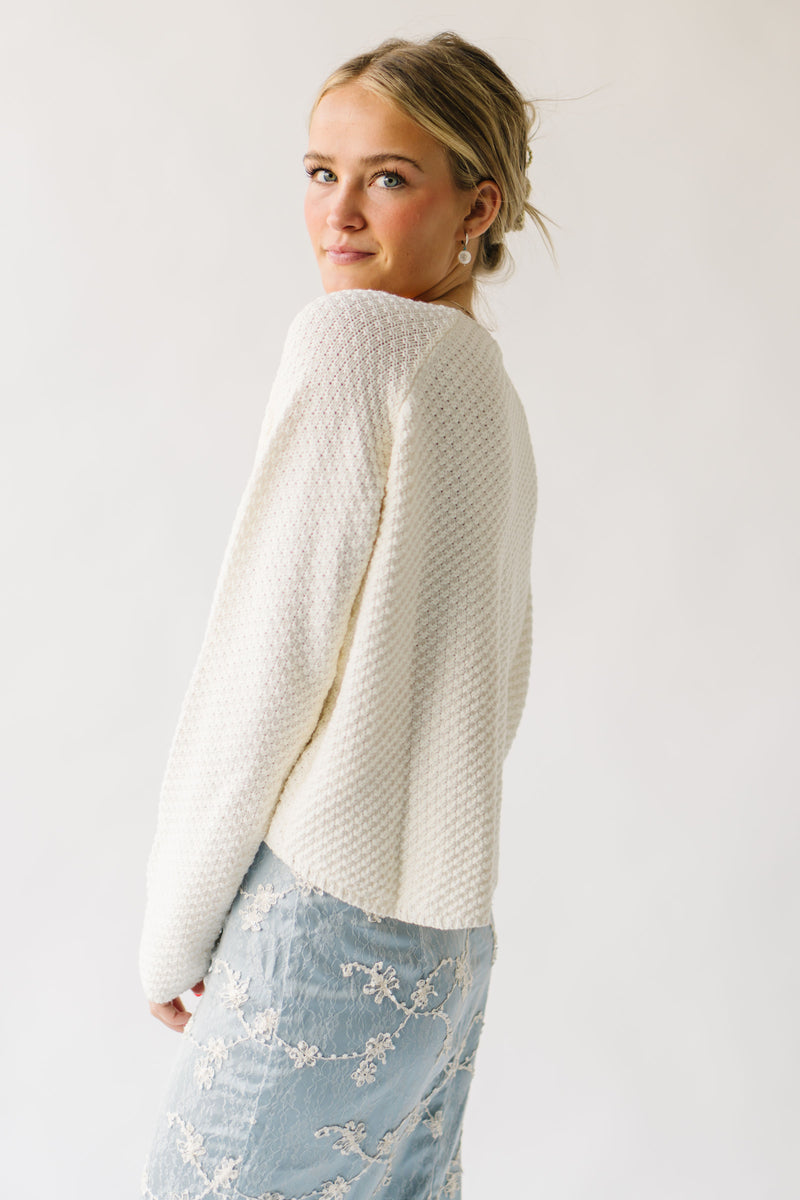 The Moura Textured Button-Up Cardigan in Ivory