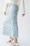 The Malino Embroidered Silk Maxi Skirt in Cream + Blue