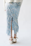 The Malino Embroidered Silk Maxi Skirt in Cream + Blue