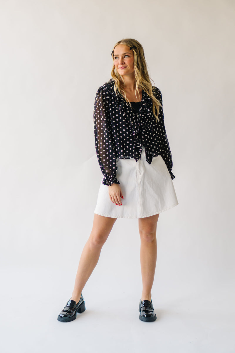 The Trudell Ruffle Ditsy Floral Blouse in Black