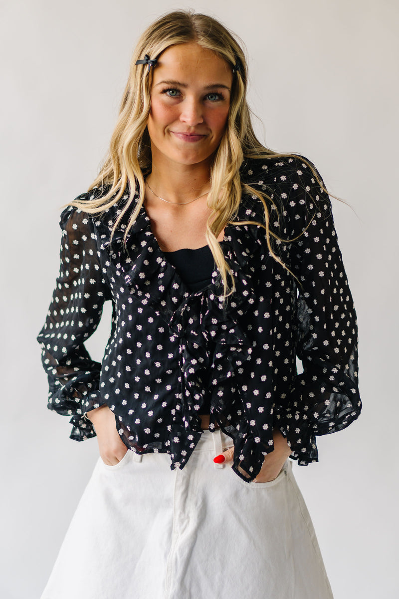 The Trudell Ruffle Ditsy Floral Blouse in Black