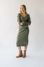 The Sturgill Floral Sleeve Sweater Dress in Olive