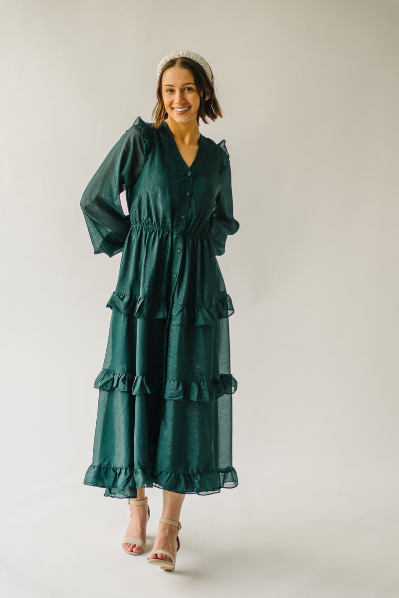 The Amanzoe Tiered Midi Dress in Hunter Green