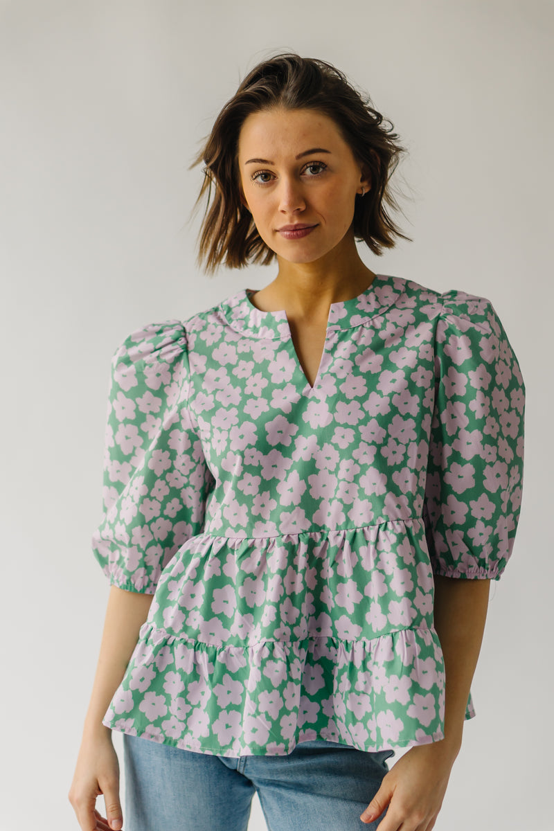 The Everman Patterned Peplum Blouse in Green