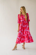 The Schwan Patterned Floral Dress in Pink + Red
