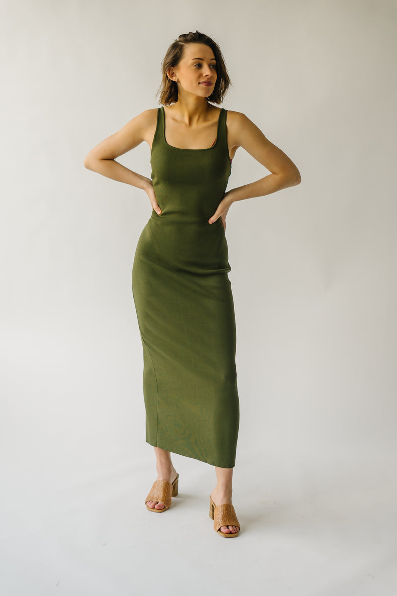 The Dray Tank Midi Dress in Olive Green