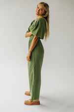 The Slater Smocked Detail Jumpsuit in Washed Green