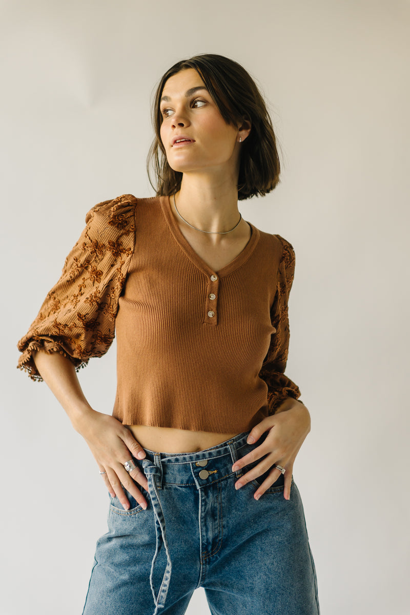 The Harpswell Lace Contrast Blouse in Brown
